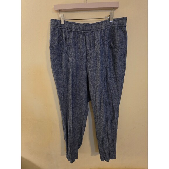 Old Navy Women's Size Large Blue Chambray Linen Blend High Rise Tapered Pants‎ - Picture 1 of 10
